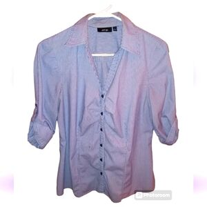 Apt. 9 Women's Short Sleeve Blouse Navy Blue & White Stripe